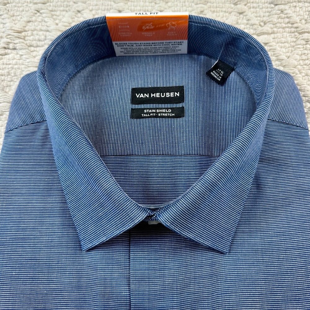 Van Heusen Mens Tall Fit Stain Shield Stretch Wrinkle Free Dress Shir 17.5 35-36 - Picture 3 of 6